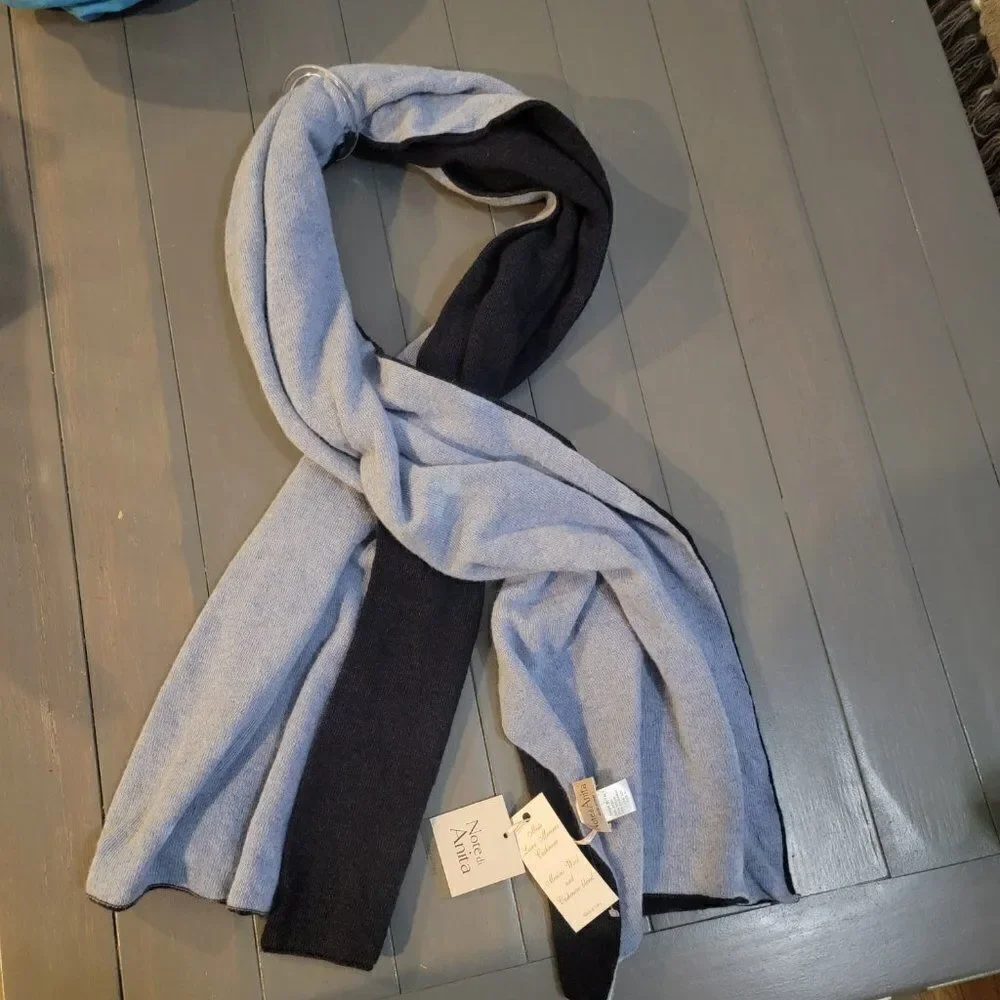 Note Di Anita 2 tone navy + pale blur Wool Blend Winter Scarves For men